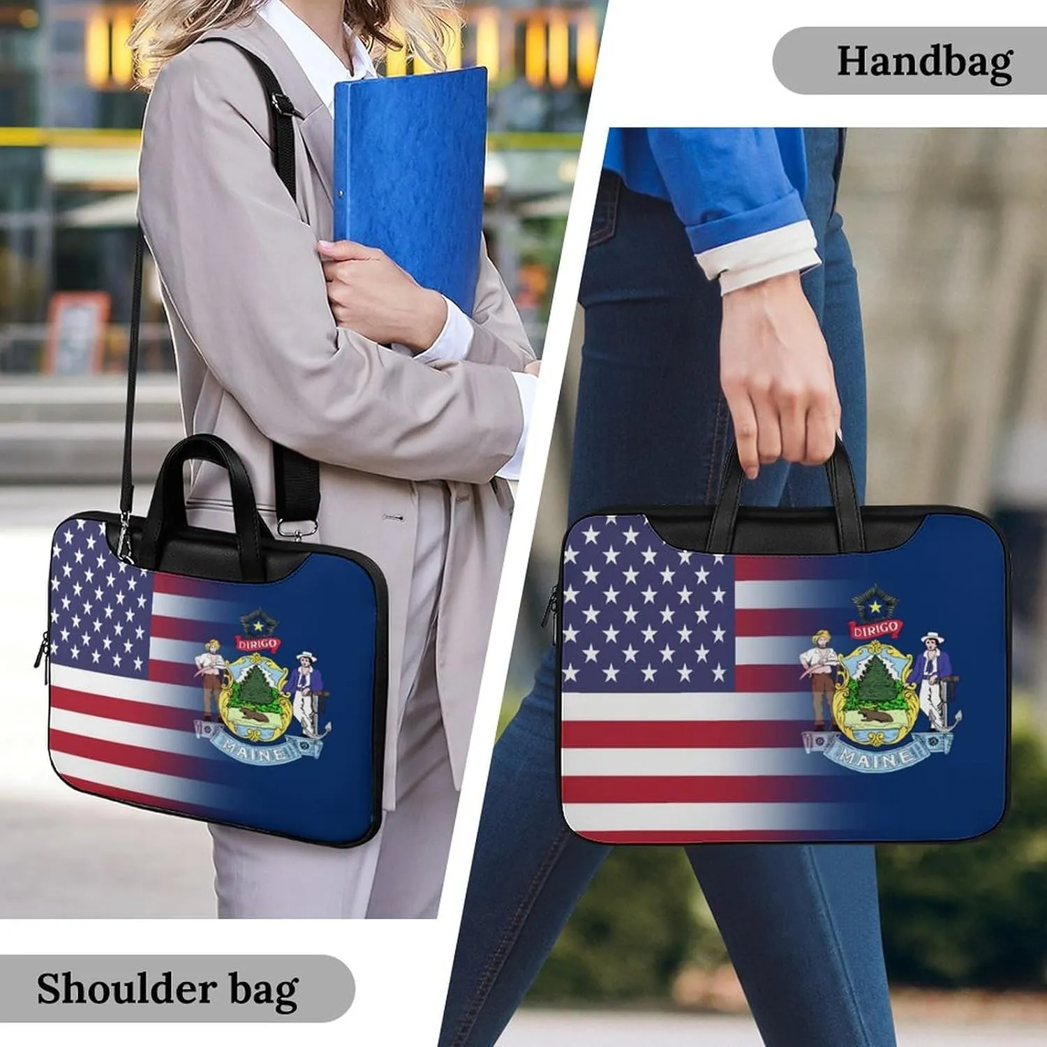 U.S.A Maine State Flag Leather Bag Laptop Case Slim Water Resistant Computer Bags with Handle Briefcase for Work