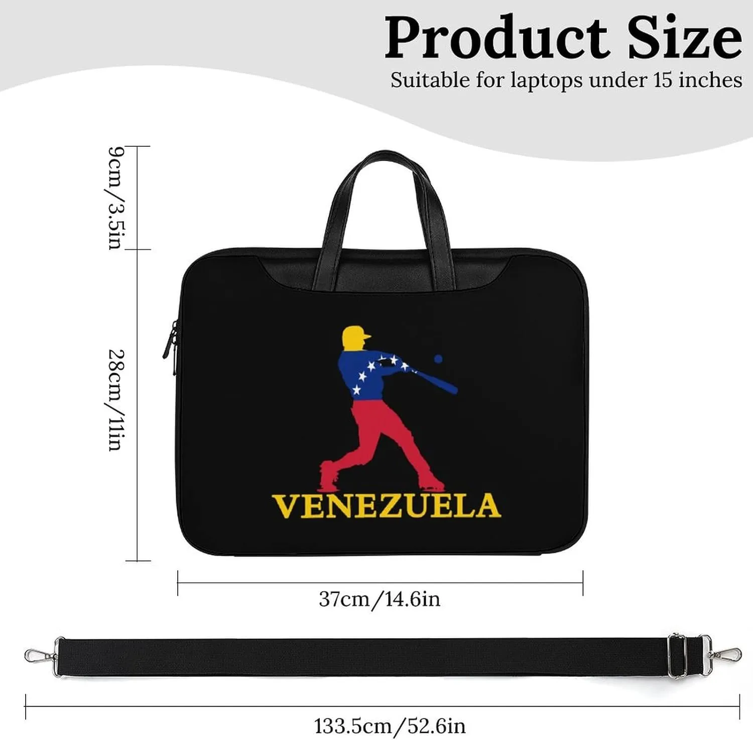 Venezuela Flag Baseball Player Laptop Tote Bag Waterproof Computer Carrying Case Business Office Briefcase