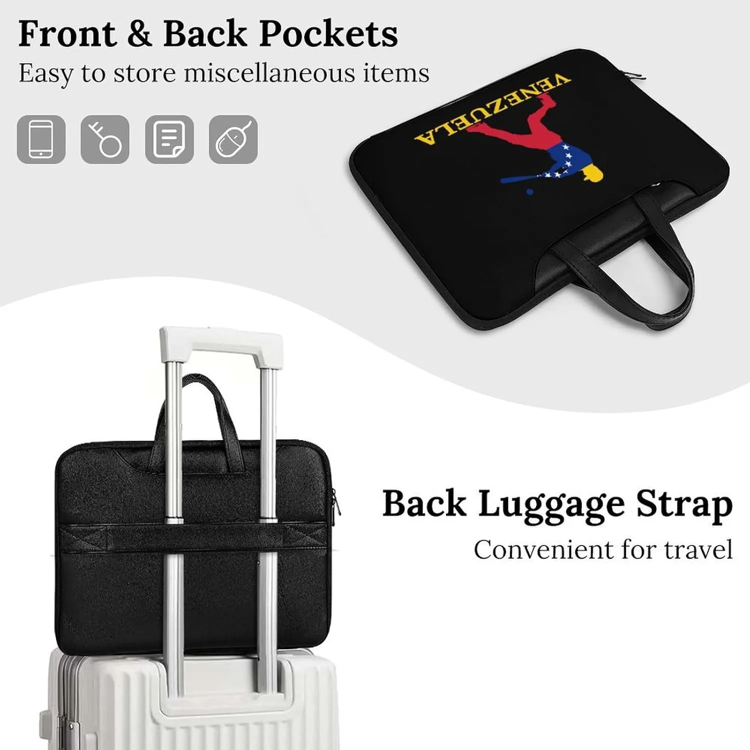 Venezuela Flag Baseball Player Laptop Tote Bag Waterproof Computer Carrying Case Business Office Briefcase