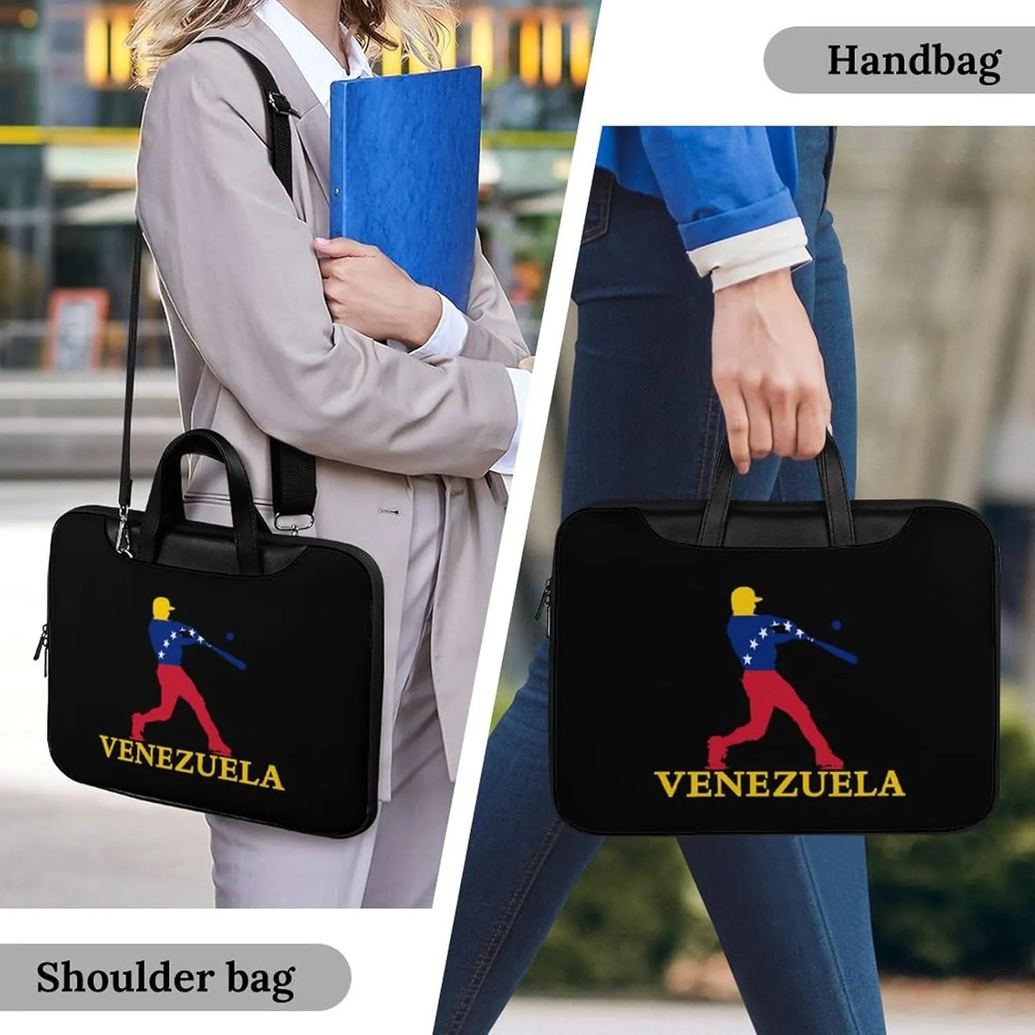 Venezuela Flag Baseball Player Laptop Tote Bag Waterproof Computer Carrying Case Business Office Briefcase