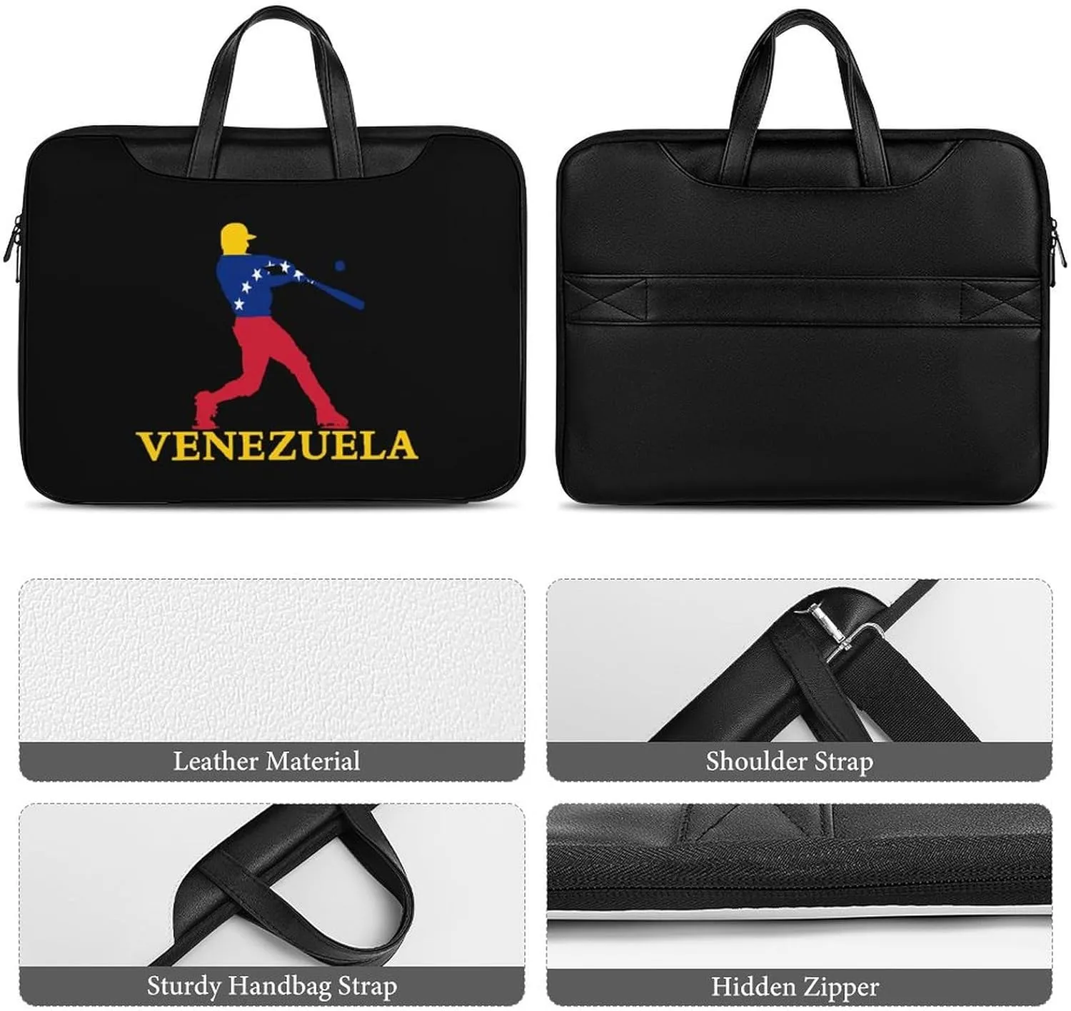 Venezuela Flag Baseball Player Laptop Tote Bag Waterproof Computer Carrying Case Business Office Briefcase