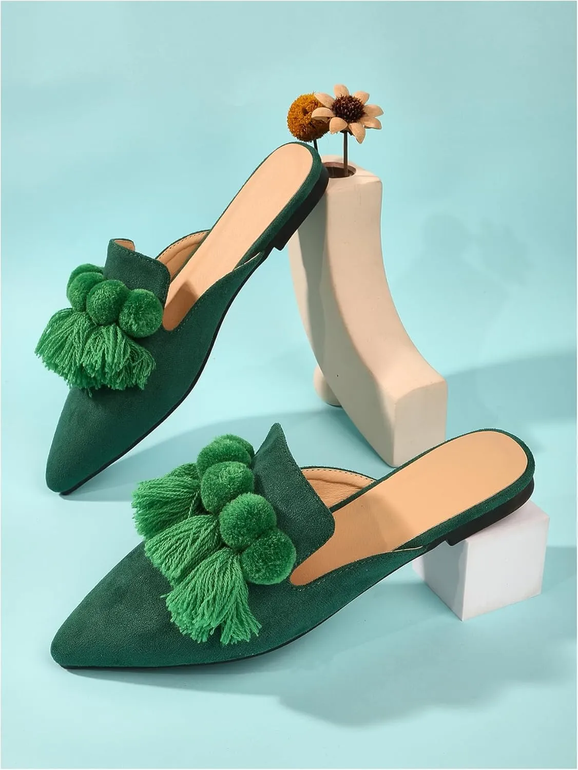Verdusa Mules for Women 2025 Dress Shoes Slip On Flats Comfortable Pointed Toe Mules Dressy Casual Loafers