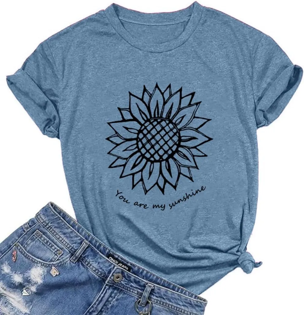 Wildflower Graphic Tees for Women Athletic Tops Sunflower Shirts Camping Flower Top Summer Short Sleeve Women's Clothing