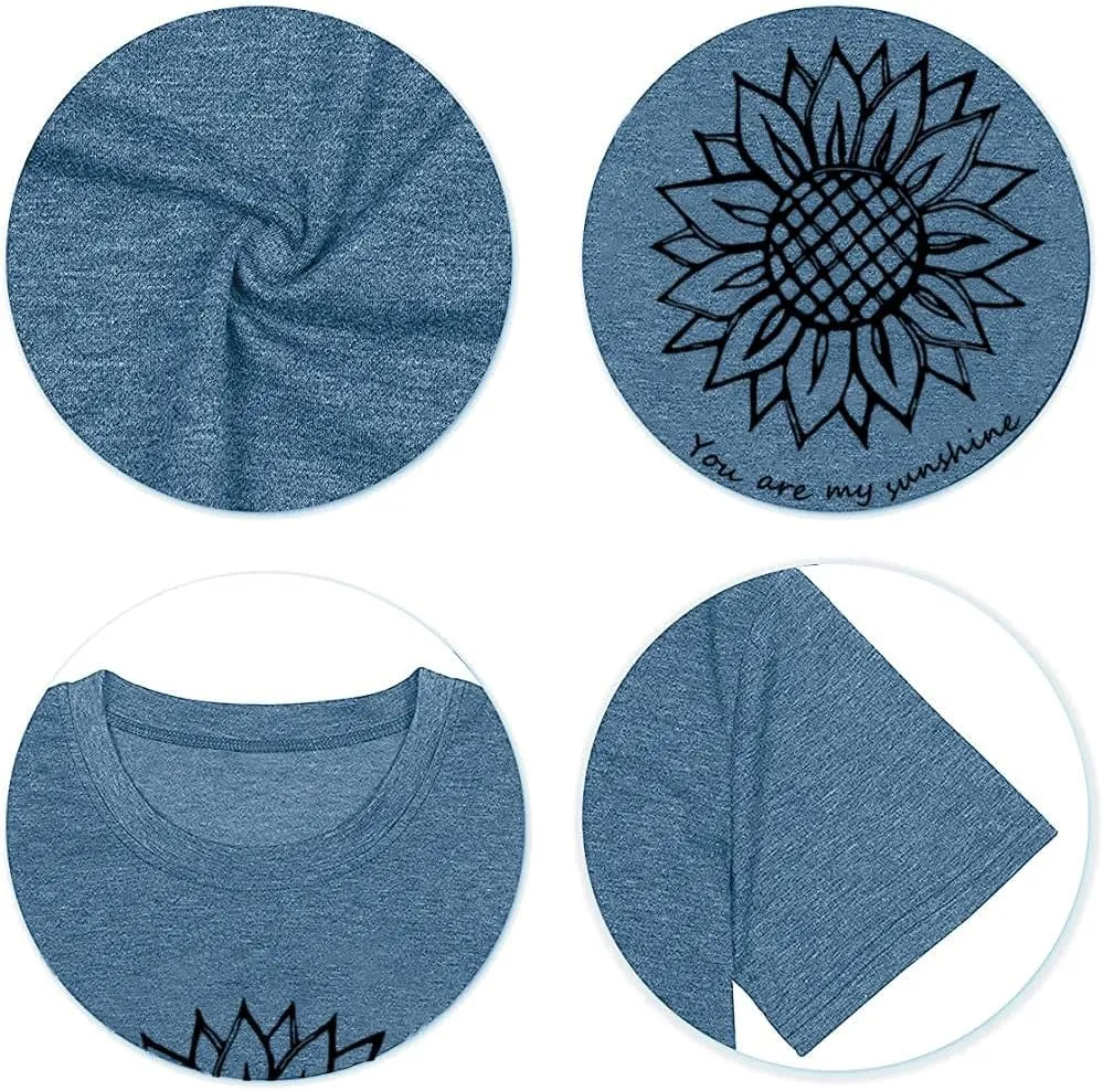 Wildflower Graphic Tees for Women Athletic Tops Sunflower Shirts Camping Flower Top Summer Short Sleeve Women's Clothing