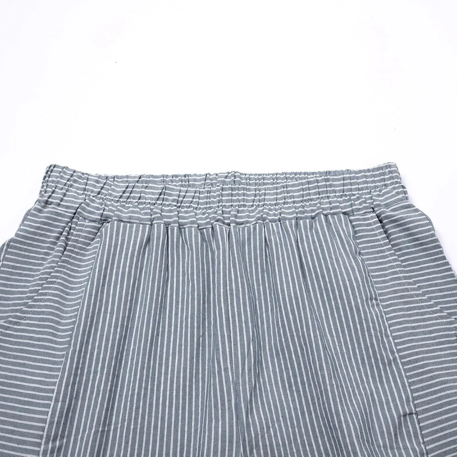 Women Linen Palazzo Pants Elastic Waist Side Back Four Pockets 9/10 Pants Gingham Casual Striped Slacks Beach
