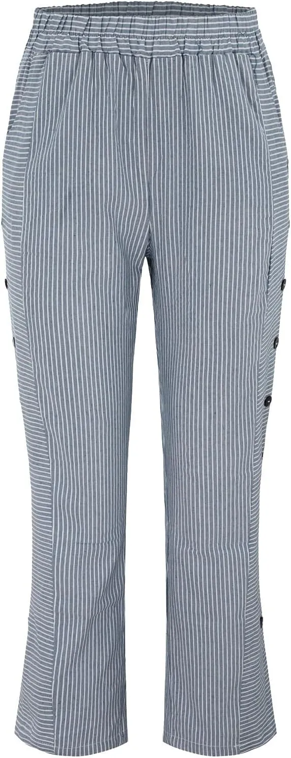 Women Linen Palazzo Pants Elastic Waist Side Back Four Pockets 9/10 Pants Gingham Casual Striped Slacks Beach