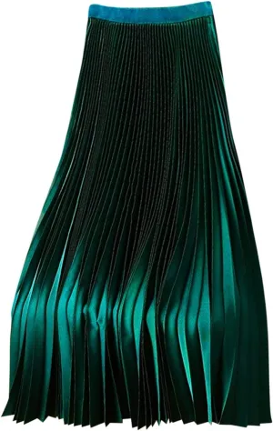 Women Long Pleated Skirt Plus Size Midi Skirts High Waisted Maxi Skirt Flowy Metallic Skirt A Line Cocktail Skirt