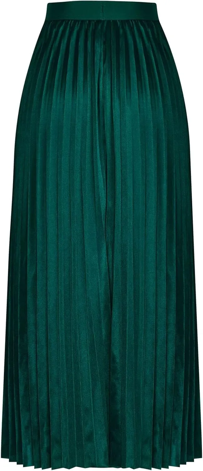 Women Long Pleated Skirt Plus Size Midi Skirts High Waisted Maxi Skirt Flowy Metallic Skirt A Line Cocktail Skirt