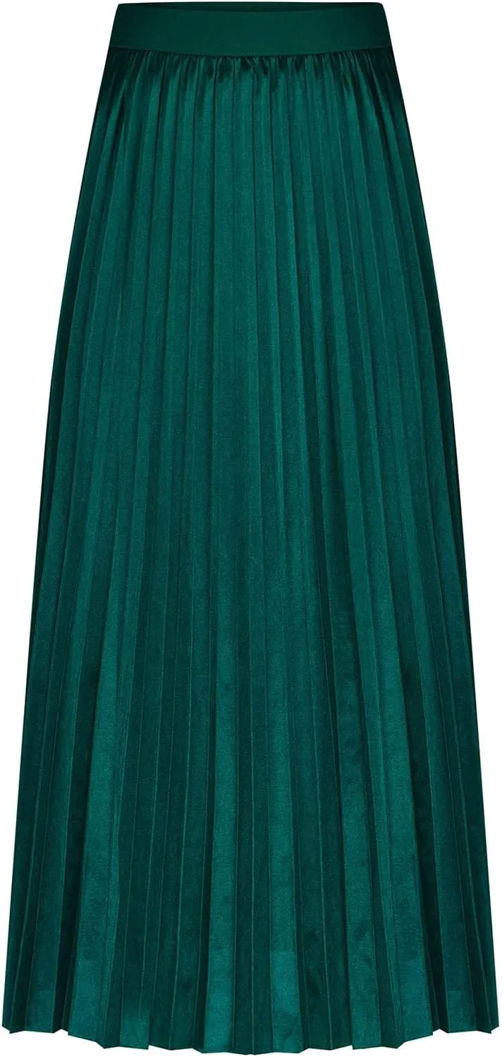 Women Long Pleated Skirt Plus Size Midi Skirts High Waisted Maxi Skirt Flowy Metallic Skirt A Line Cocktail Skirt