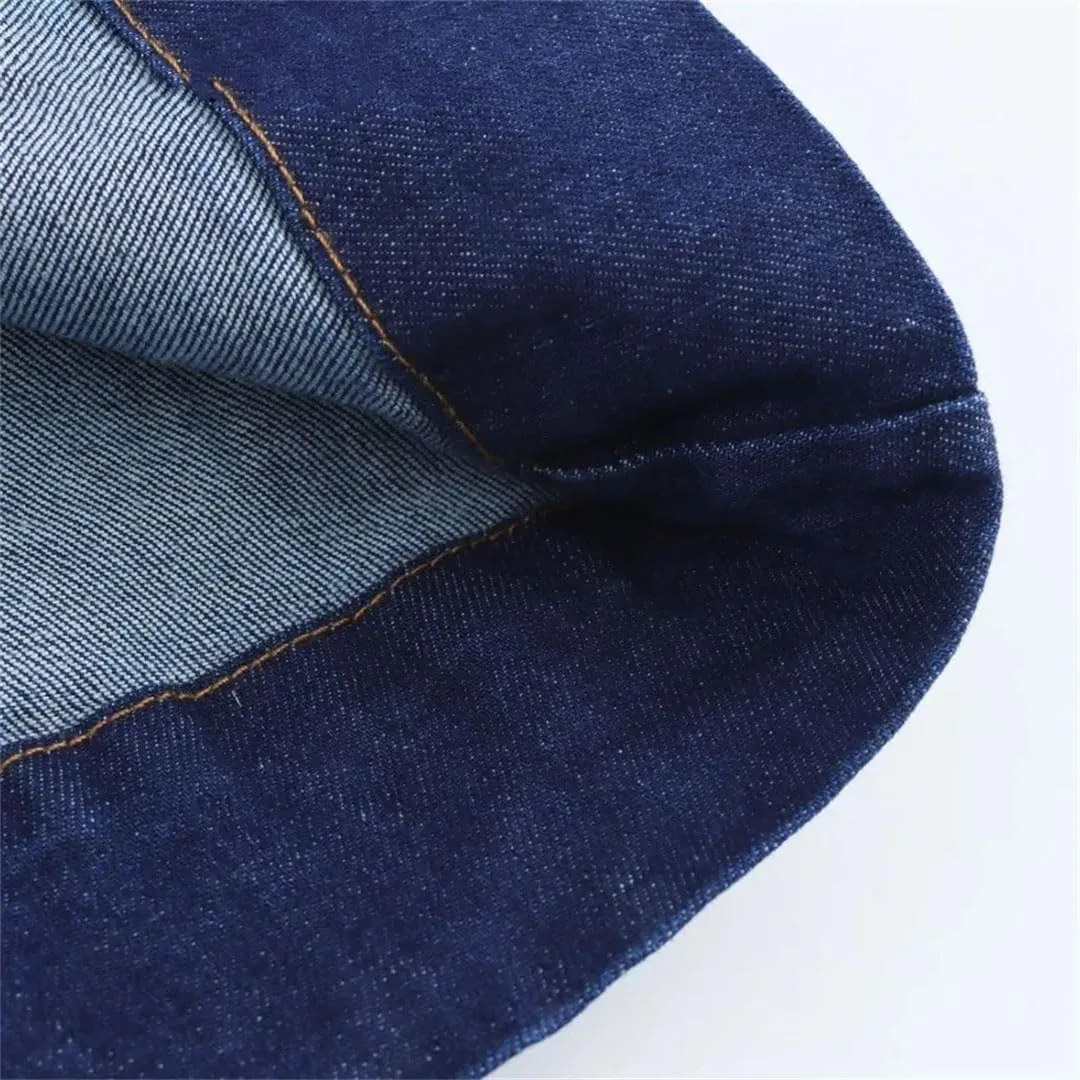 Women Office Denim Solid O-Neck Zipper Sleeveless Straight Robe Bodycon Jeans Dresses