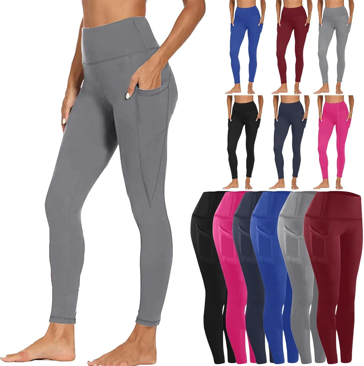 Women Yoga Leggings High Waist Stretch Slim Fit Soft Comfy Fitness Sweatpant Sport Jogger Pants Trouser with Pocket