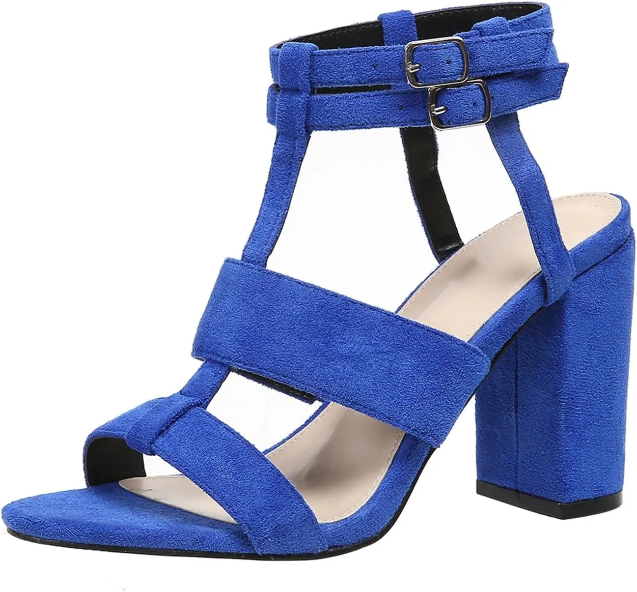 Womens Ankle Strap Dress Pump High Chunky Heel Sandals Summer Chunky Block Pumps Dress Party Shoes
