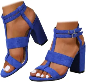 Womens Ankle Strap Dress Pump High Chunky Heel Sandals Summer Chunky Block Pumps Dress Party Shoes