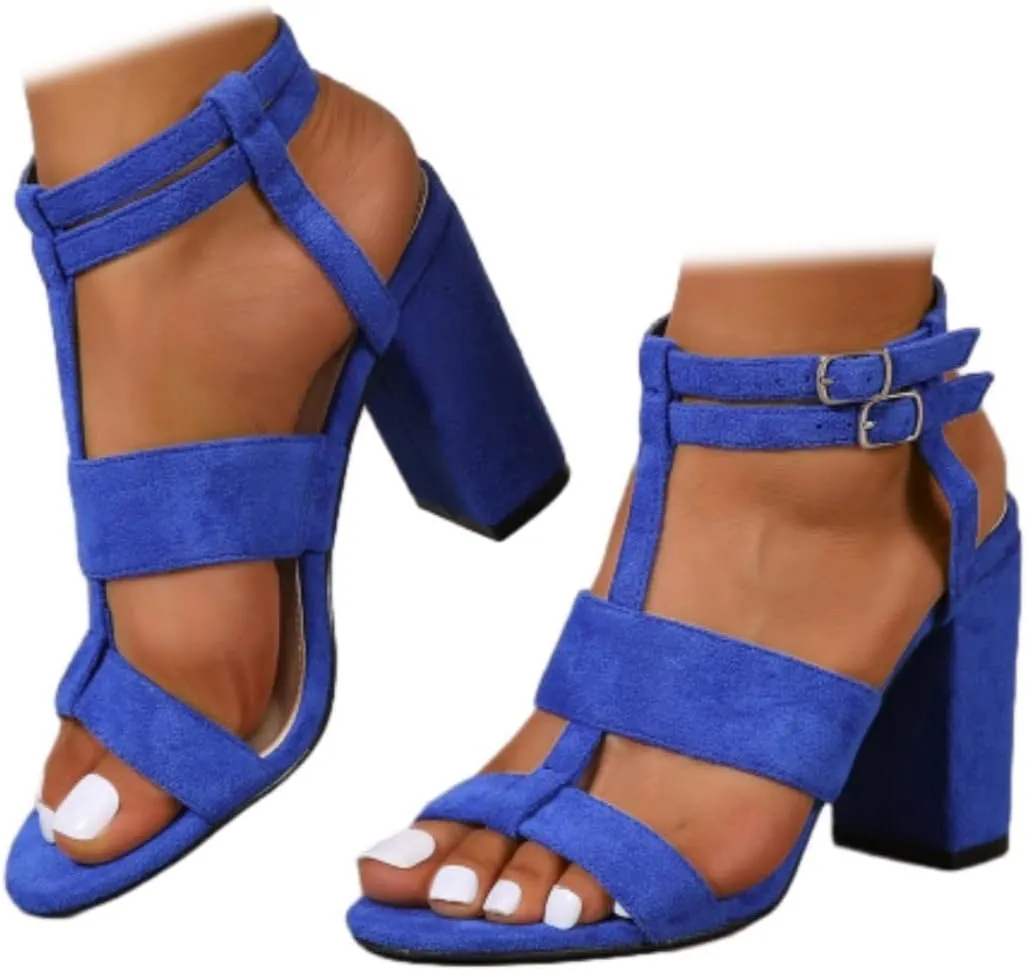 Womens Ankle Strap Dress Pump High Chunky Heel Sandals Summer Chunky Block Pumps Dress Party Shoes