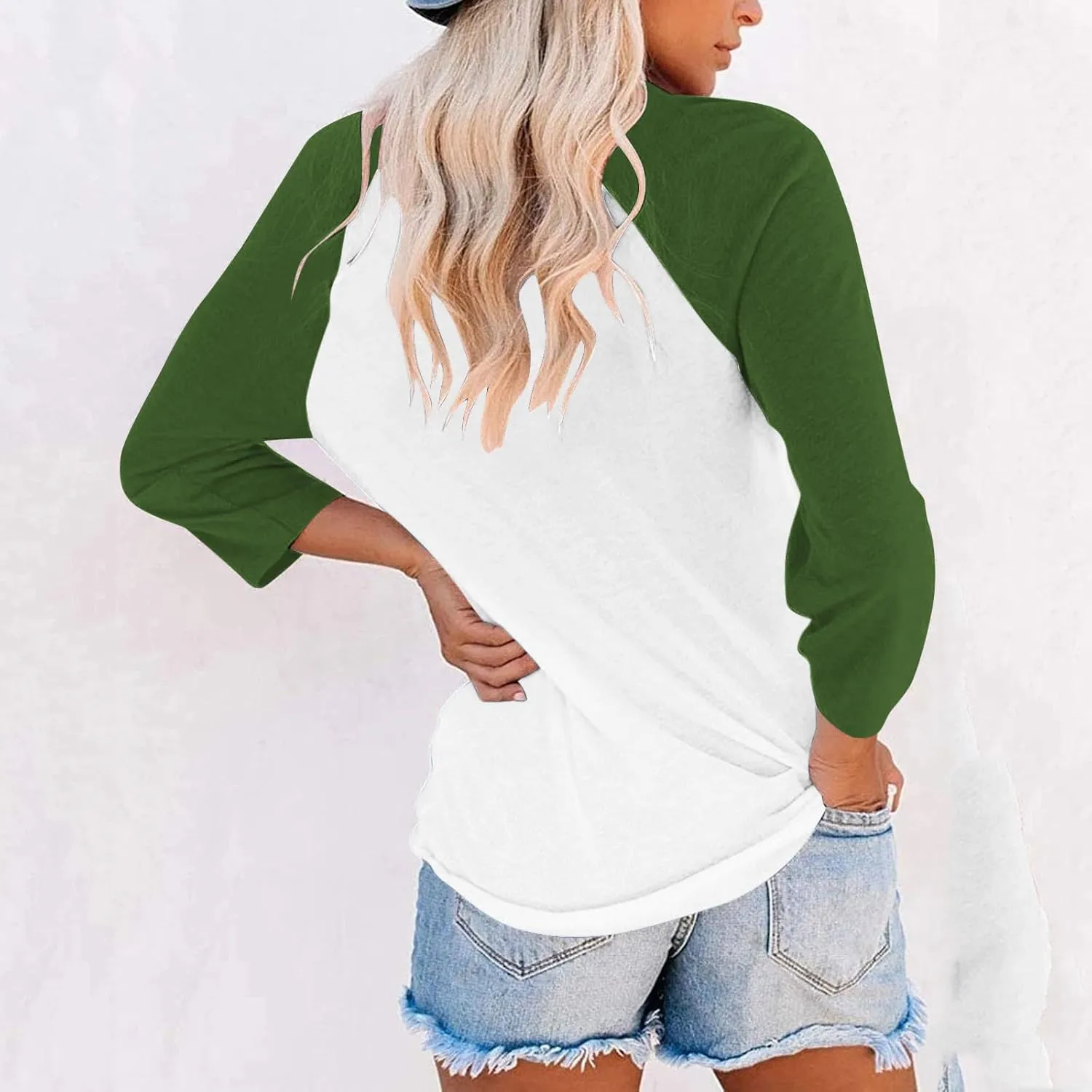 Womens Baseball Shirts 3/4 Sleeve Casual Workout T-Shirts Color Block Cute Comfy Blouses College Spring Summer Tops