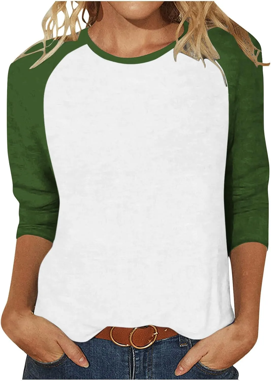 Womens Baseball Shirts 3/4 Sleeve Casual Workout T-Shirts Color Block Cute Comfy Blouses College Spring Summer Tops
