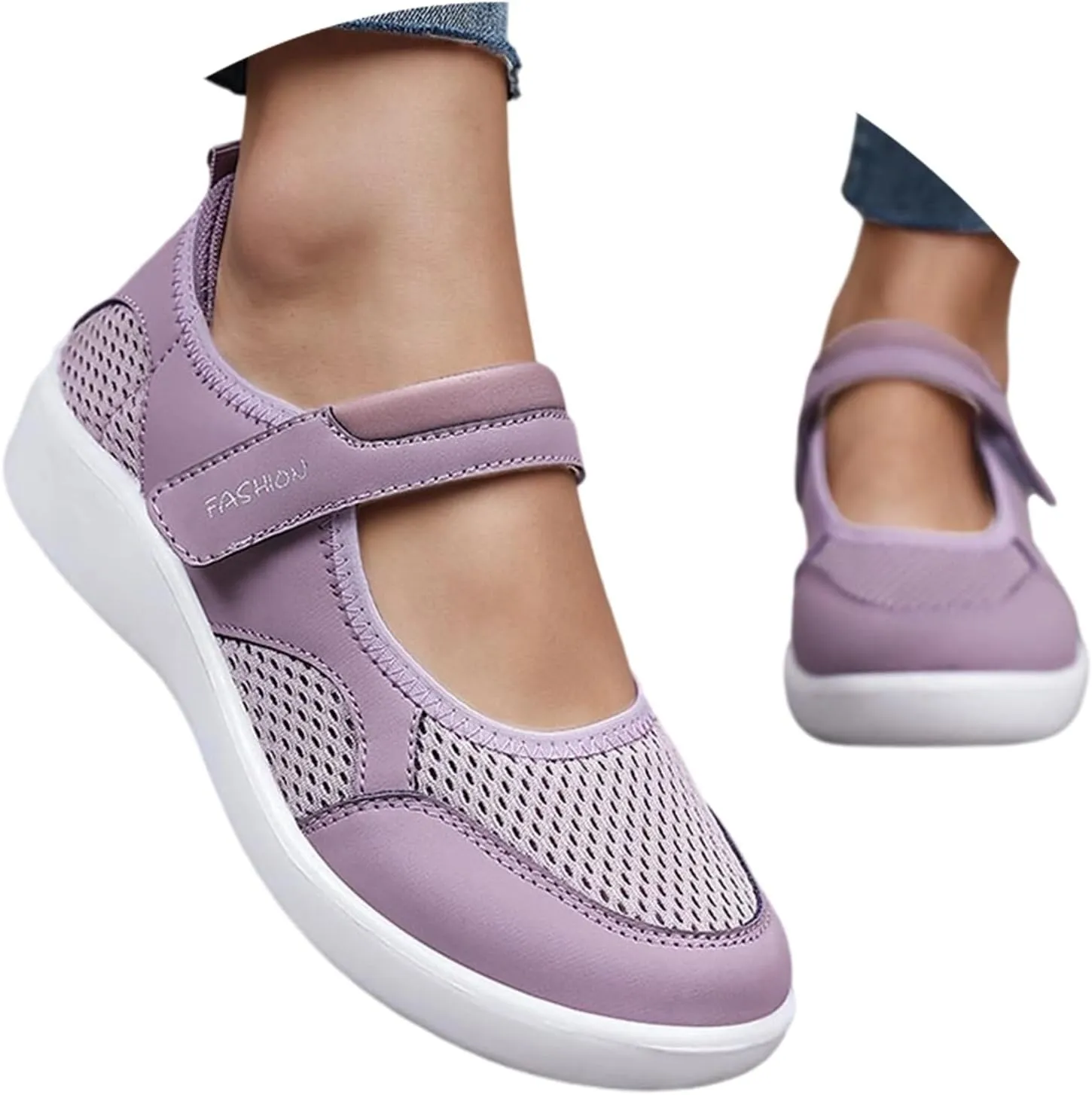 Women's Casual Slip On Shoes Breathable Mesh Flat Comfortable Walking Shoes for Women Adjustable Straps Lightweight Summer Loafers