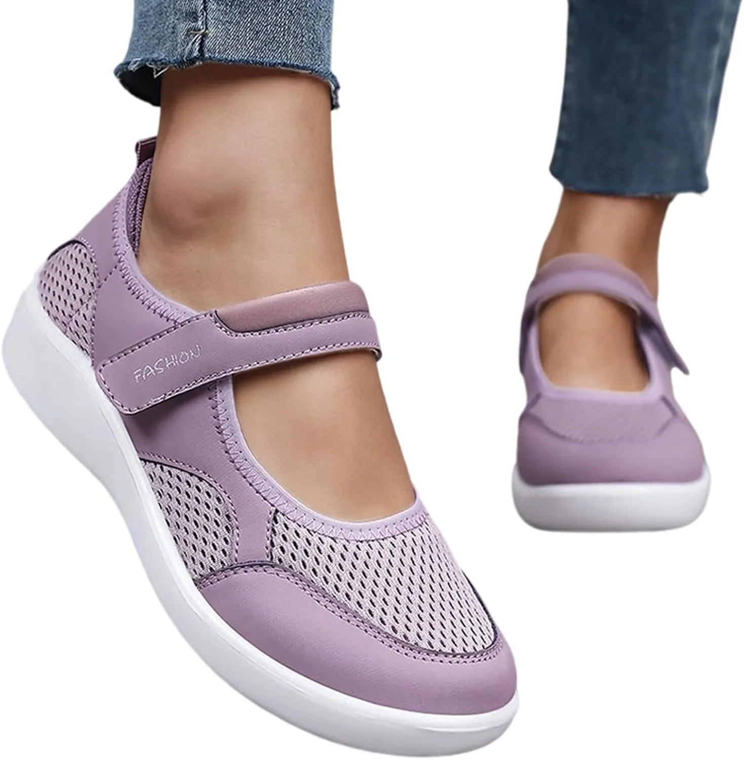 Women's Casual Slip On Shoes Breathable Mesh Flat Comfortable Walking Shoes for Women Adjustable Straps Lightweight Summer Loafers