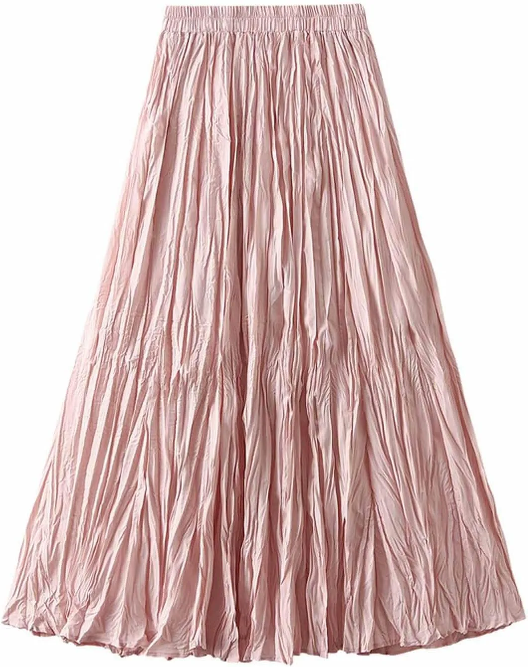 Women's Casual Trendy Classic Midi Wrinkled Skirt A-Line Elastic Waist Swing Pleated Fall Winter Solid Color Skirts