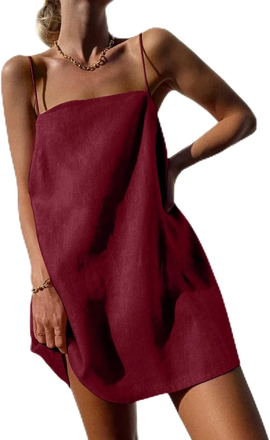 Womens Cotton Linen Dress Spaghetti Strap Relaxed Everyday Comfortable Dressy Summer Lightweight Loose Outfits 2025
