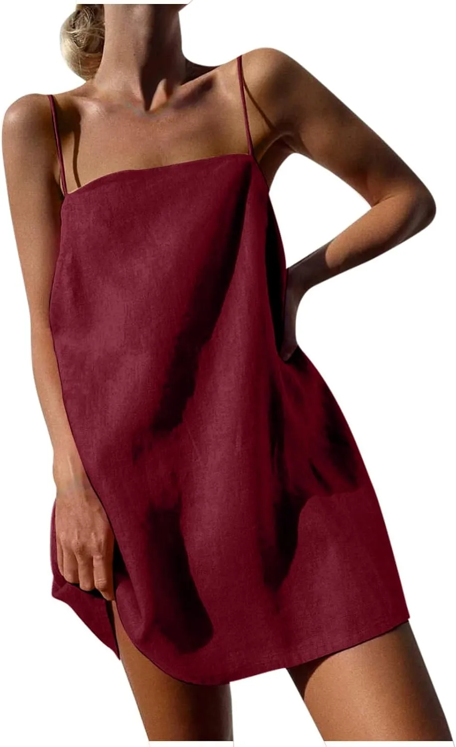 Womens Cotton Linen Dress Spaghetti Strap Relaxed Everyday Comfortable Dressy Summer Lightweight Loose Outfits 2025