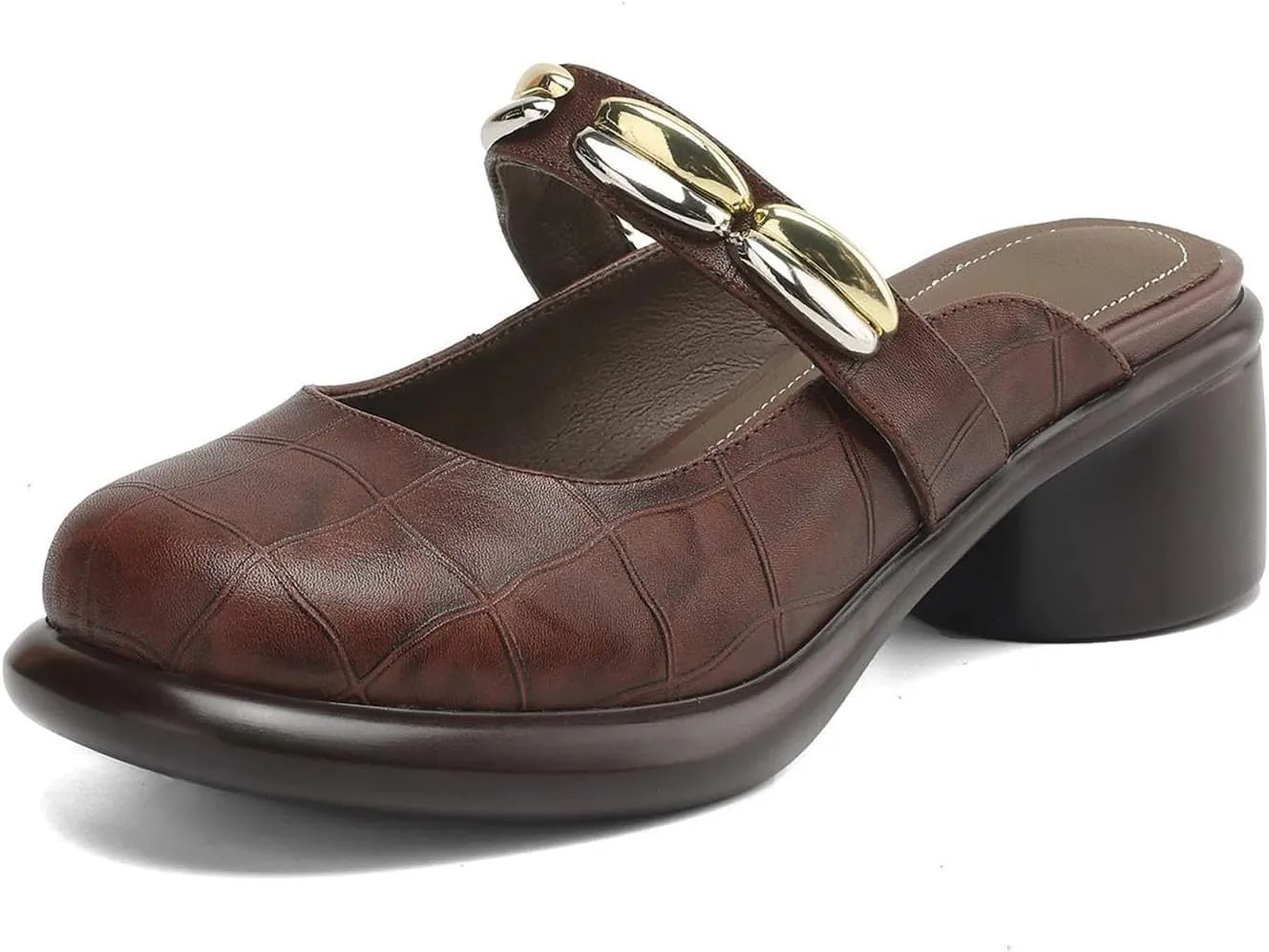 Women's Cow Leather Throwback-Inspired Mules - Peep Toe Med Heels Summer Dignified elegance Slingback Dating