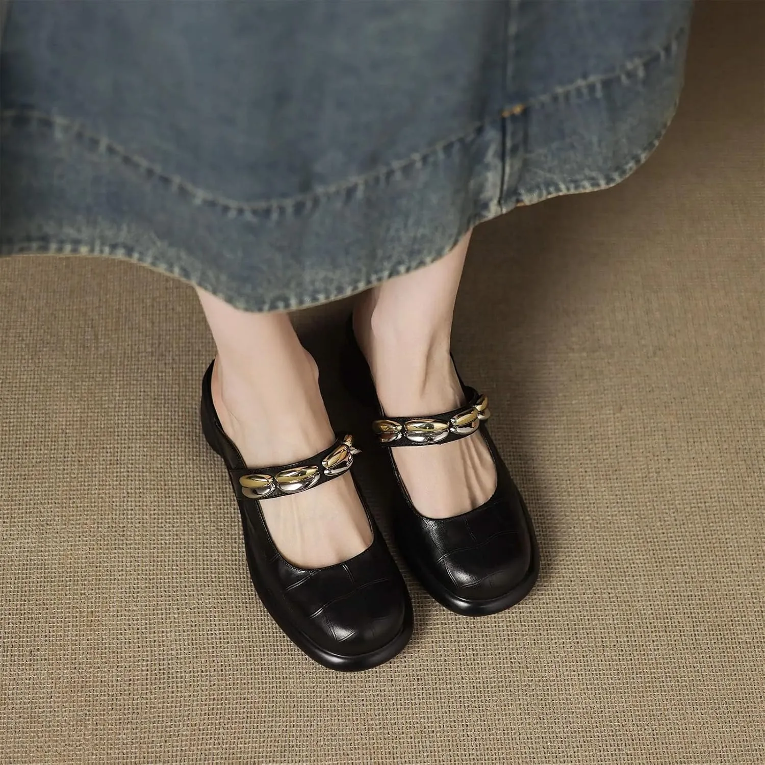Women's Cow Leather Throwback-Inspired Mules - Peep Toe Med Heels Summer Dignified elegance Slingback Dating