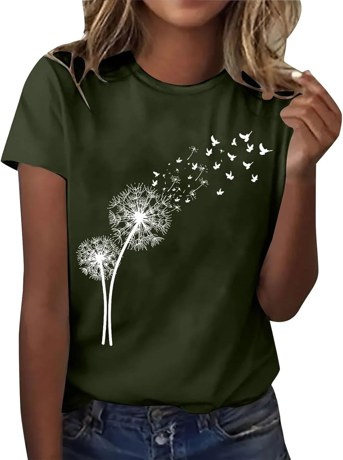 Women's Dandelion Printed Shirt Summer 2025 Short Sleeve Casual Shirts Cute Fit Summer Casual Tee Tops