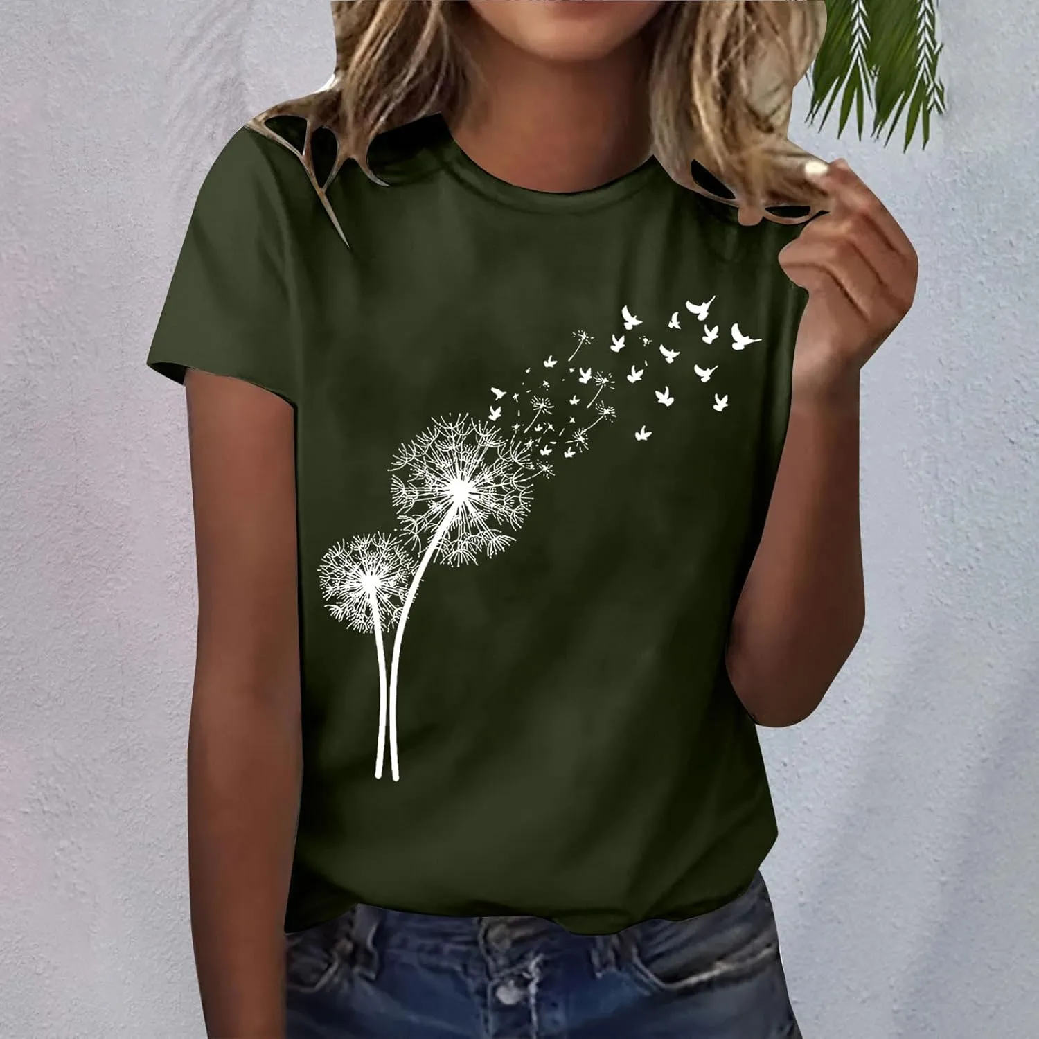 Women's Dandelion Printed Shirt Summer 2025 Short Sleeve Casual Shirts Cute Fit Summer Casual Tee Tops