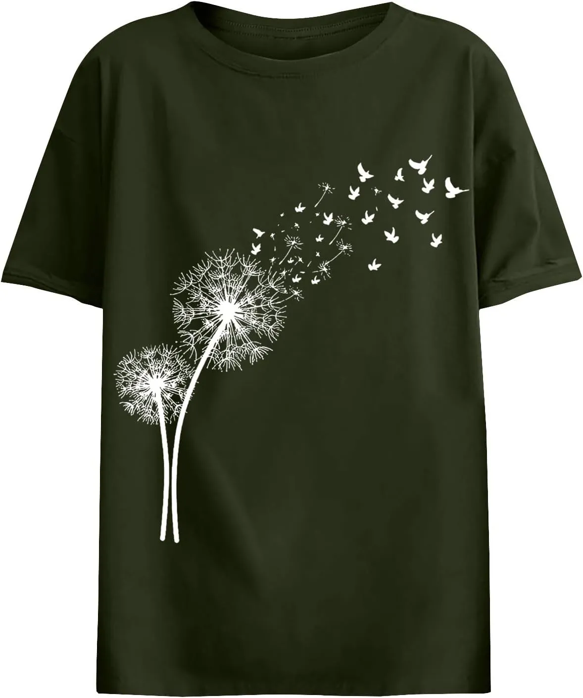 Women's Dandelion Printed Shirt Summer 2025 Short Sleeve Casual Shirts Cute Fit Summer Casual Tee Tops