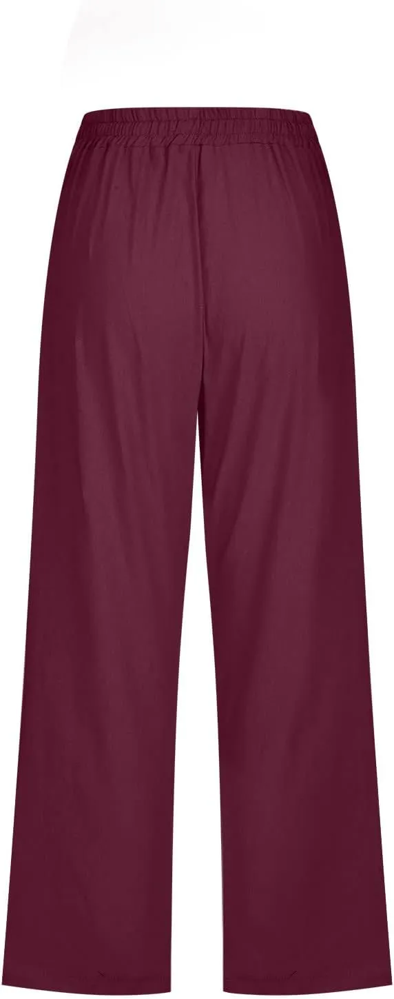 Women's Linen Capris Fashion Tapered Crop Pants Drawstring Elastic Waist Yoga Pants 2024 Casual Summer Pants