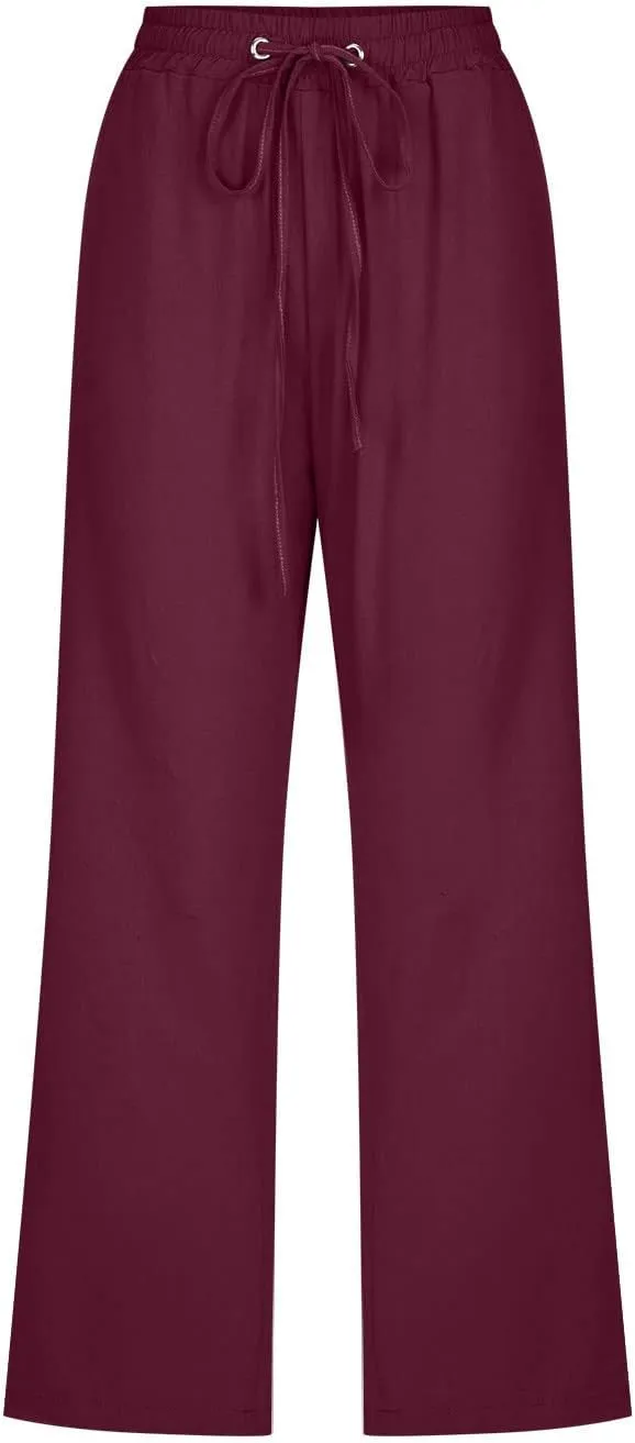 Women's Linen Capris Fashion Tapered Crop Pants Drawstring Elastic Waist Yoga Pants 2024 Casual Summer Pants