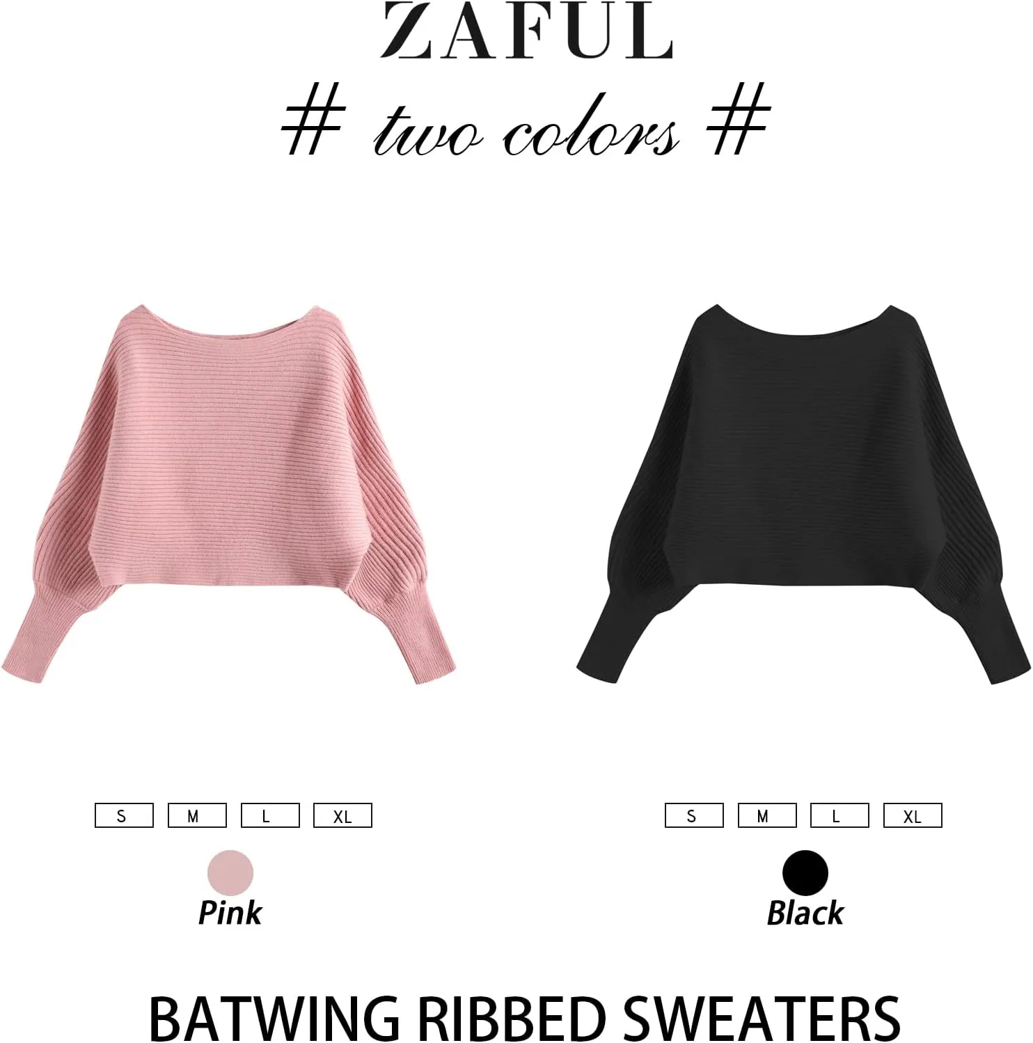 Women's Oversized Crewneck Sweaters Cro'p Tops Batwing Long Sleeve Ribbed Knitted Pullovers