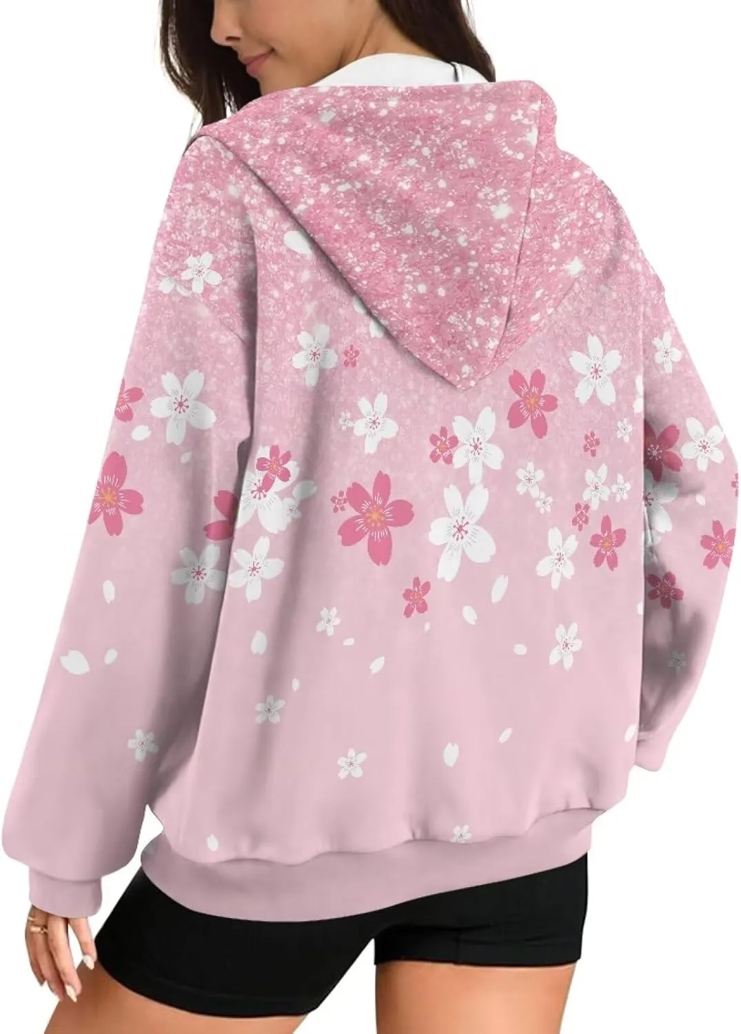 Womens Oversized Hoodie with Zipper Pockets Hooded Gradient Sweatshirt Women Zip Up Sweater Women Size XS-4XL
