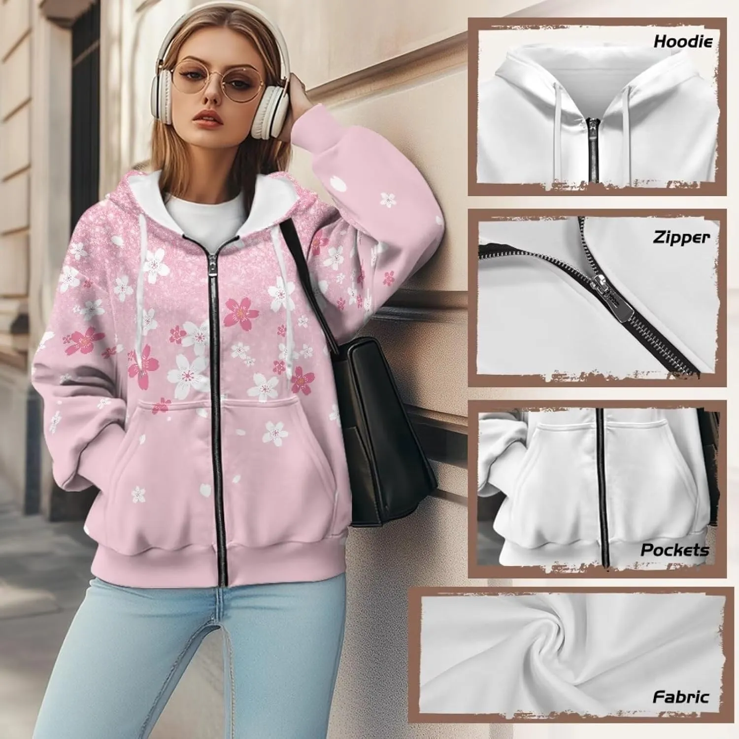 Womens Oversized Hoodie with Zipper Pockets Hooded Gradient Sweatshirt Women Zip Up Sweater Women Size XS-4XL