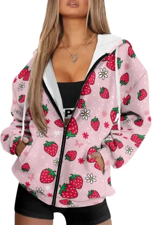 Womens Oversized Hoodie with Zipper Pockets Hooded Gradient Sweatshirt Women Zip Up Sweater Women Size XS-4XL