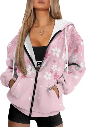 Womens Oversized Hoodie with Zipper Pockets Hooded Gradient Sweatshirt Women Zip Up Sweater Women Size XS-4XL