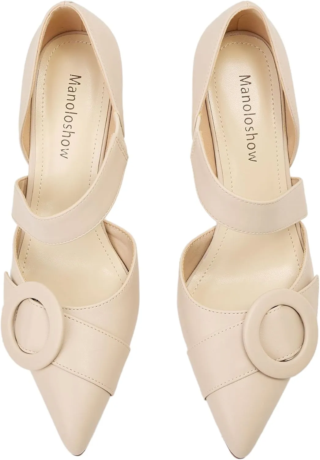 Women's Pointed Toe D'Orsay Pumps with Fashion Round Buckle, Closed Toe 3" Stiletto High Heels with Comfy S Elastic Strap for Dress Work Office Shoes