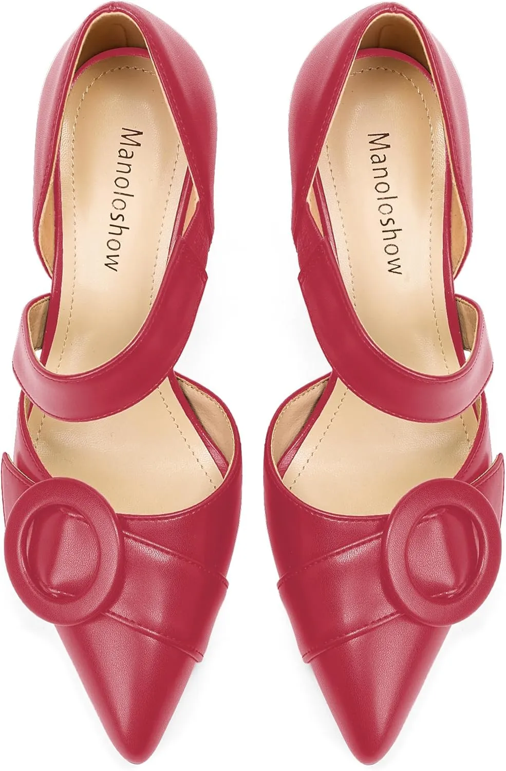 Women's Pointed Toe D'Orsay Pumps with Fashion Round Buckle, Closed Toe 3" Stiletto High Heels with Comfy S Elastic Strap for Dress Work Office Shoes