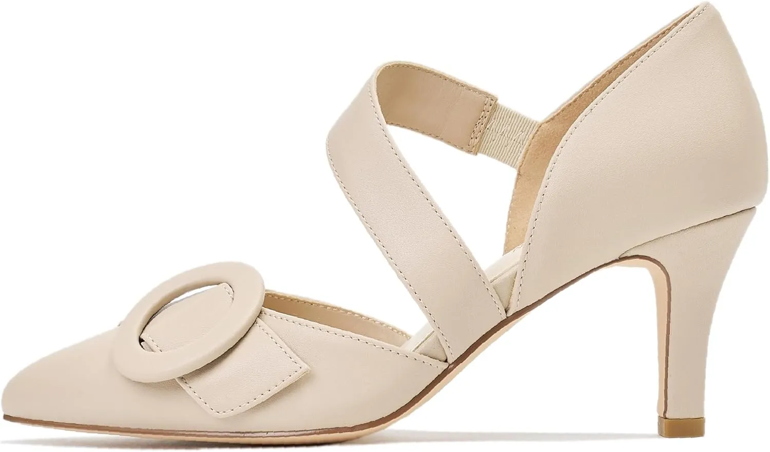 Women's Pointed Toe D'Orsay Pumps with Fashion Round Buckle, Closed Toe 3" Stiletto High Heels with Comfy S Elastic Strap for Dress Work Office Shoes