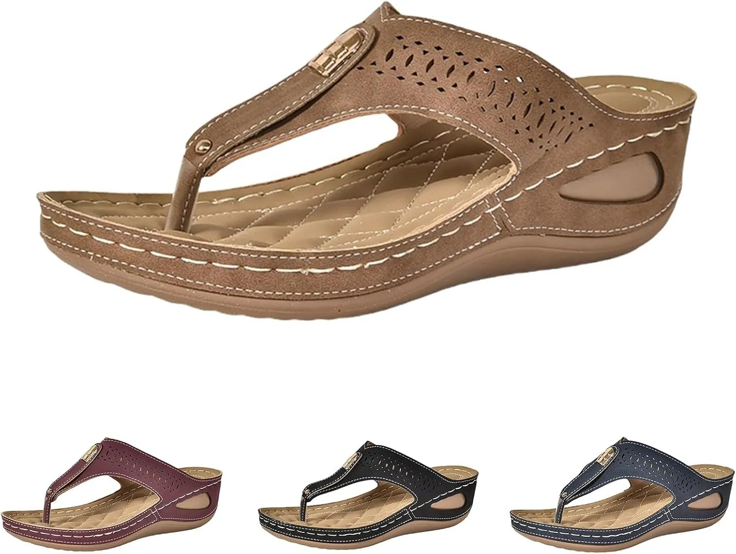 Womens Sandals Arch Support Slingback Sandals Summer Beach Shoes Ankle Strap Thong Flat Sandals for Women