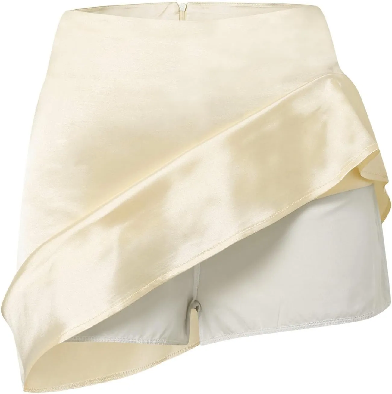 Women's Satin Elastic High Waist Zipper Skorts Versatile Stretchy Skirt Flared Casual A Line Mini Skirts Built in Shorts