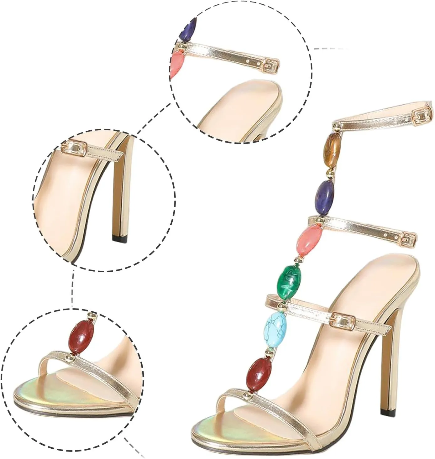 Women's Sexy Heel Sandals Summer Stiletto Heel Trendy 2024 Pearl Dressy Beach Spring Comfy Cute Fashion, 7, Gold