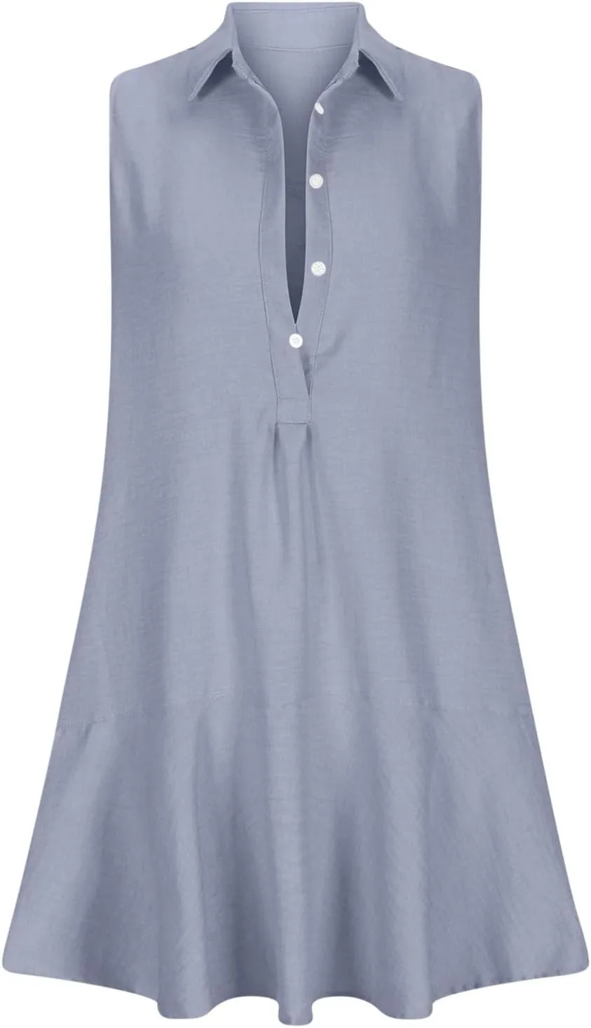 Womens Shirt Dress Button V Neck Lapel Collar Sleeveless Mini Dress Ruffle Short Tunic Dress Loose Casual Sundress
