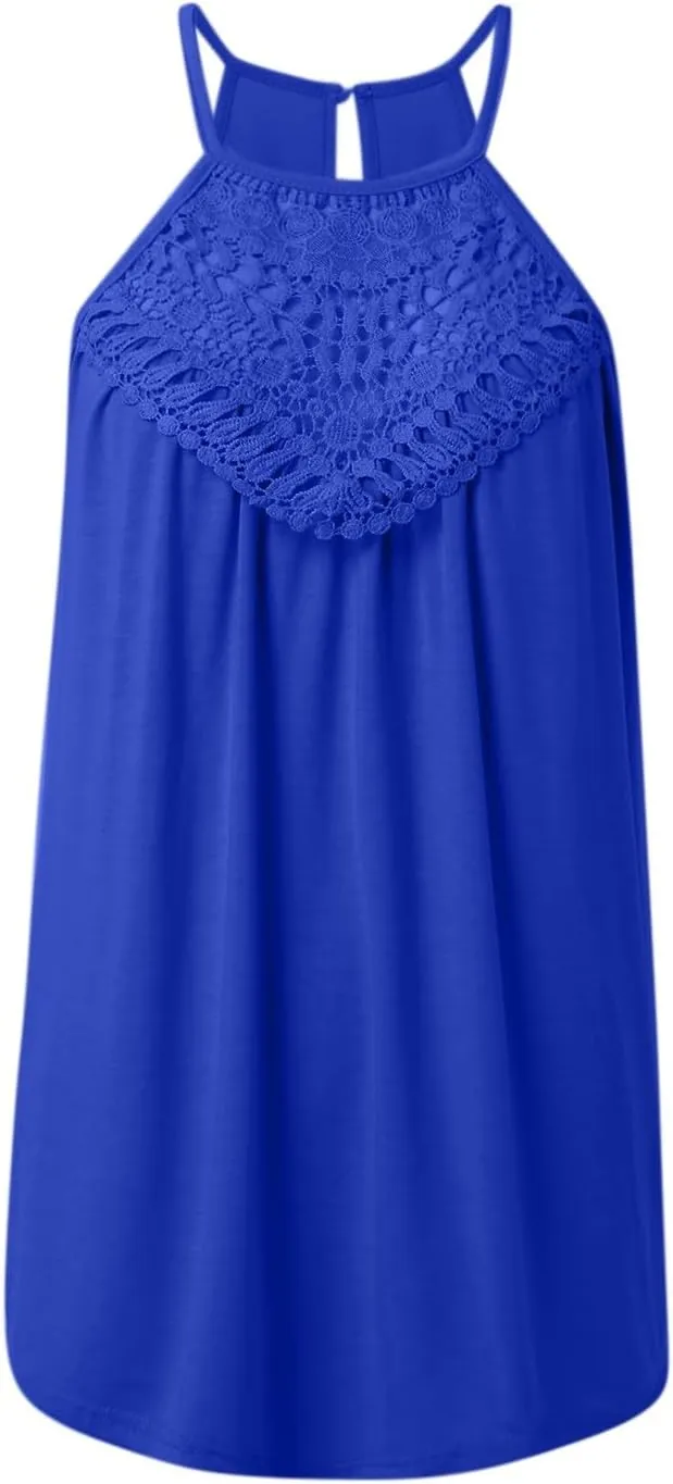 Women's Summer Halter Spaghetti Strap Flowy Tank Tops Sleeveless Shirts Blouses Lace Cami Camisole