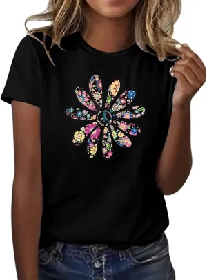 Womens Summer Short Sleeve T Shirt Soft Plus Size Cotton Graphic Crewneck Tees Casual Summer Basic Tunic Top Trendy 2025
