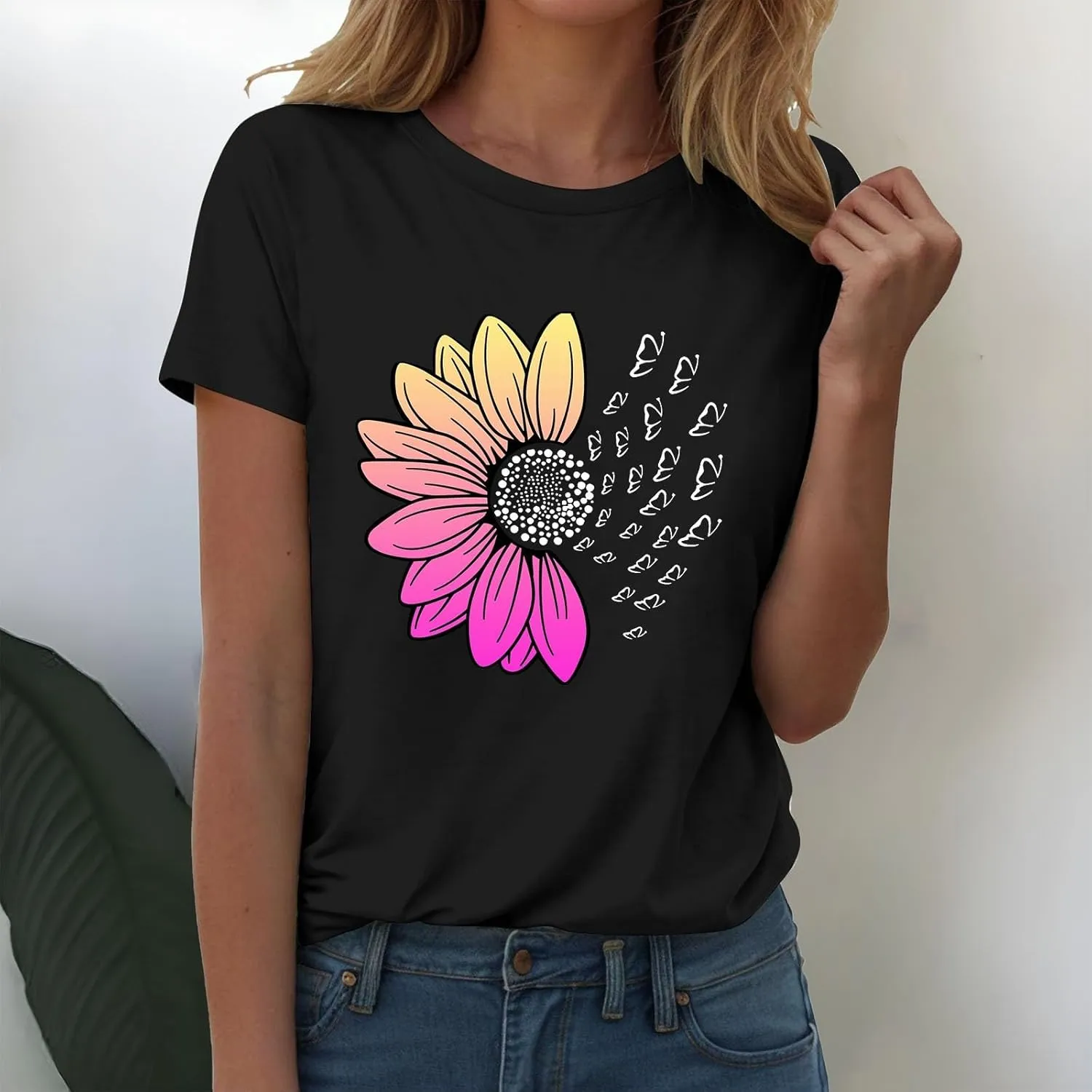 Womens Summer Short Sleeve T Shirt Soft Plus Size Cotton Graphic Crewneck Tees Casual Summer Basic Tunic Top Trendy 2025
