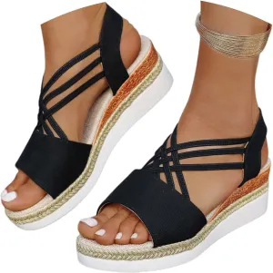 Women's Summer Wedge Sandals Open Toe Comfortable Ankle Strap Dressy Platform Heels Casual Orthopedic Shoes