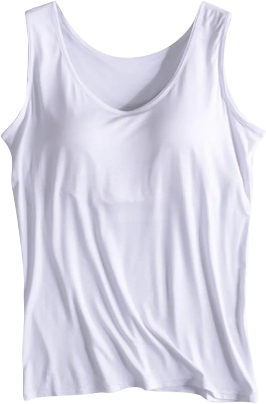 Womens Tank Top Built in Padded Bra Workout Yoga Top Athletic Crew Neck Tanks Sleeveless Fitted Basic Camisole Shirts