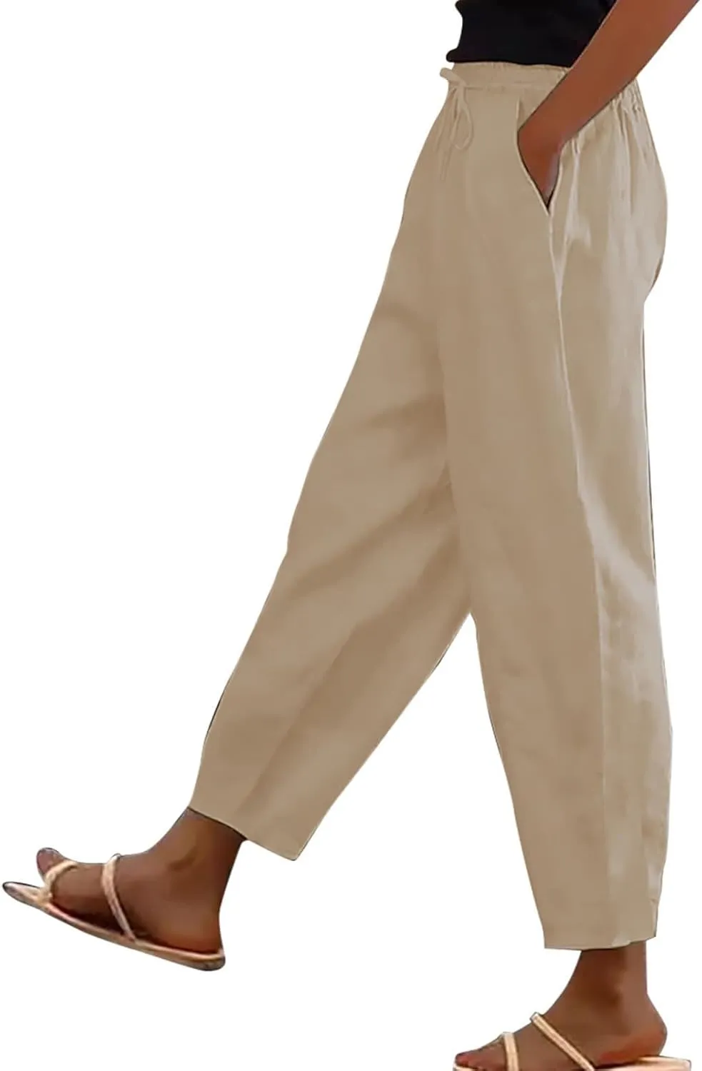 Womens Wide Leg Linen Pants Vintage Hippie Trousers Summer Beach Vacation Lounge Outfits Harem Pants with Pockets